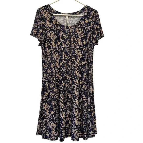 Gilli Womens Navy Floral Short Sleeve A-Line Slinky Casual Dress EST. Size M - Picture 2 of 6